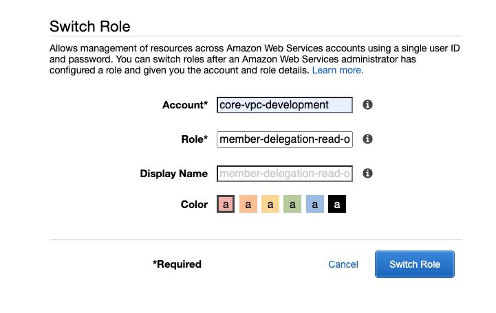 Switch roles to view VPC resources
